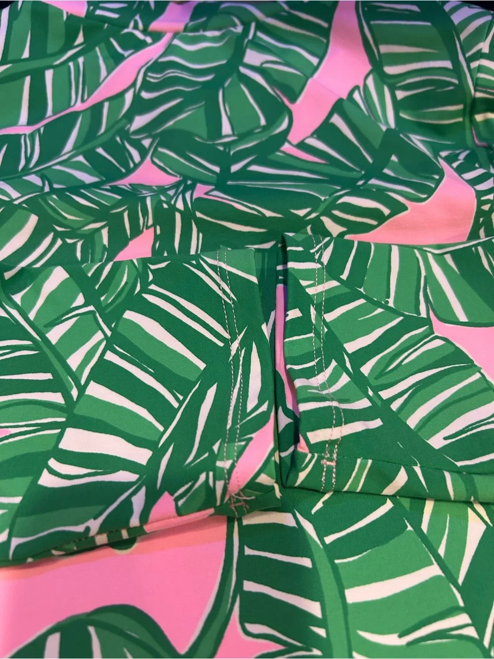 Lilly Pulitzer Green and Pink Tropical Leaf Rash Guard Skirt Swimsuit Set